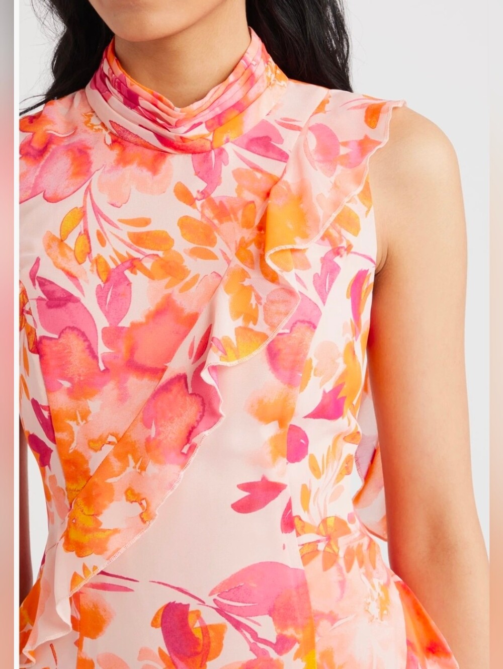 Eliza J Sleeveless Floral Ruffle Chiffon Maxi Dress Size 14 NWT $198 Romantic - Picture 5 of 9